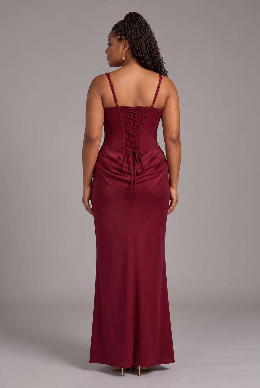 Rosalind in Burgundy - back view